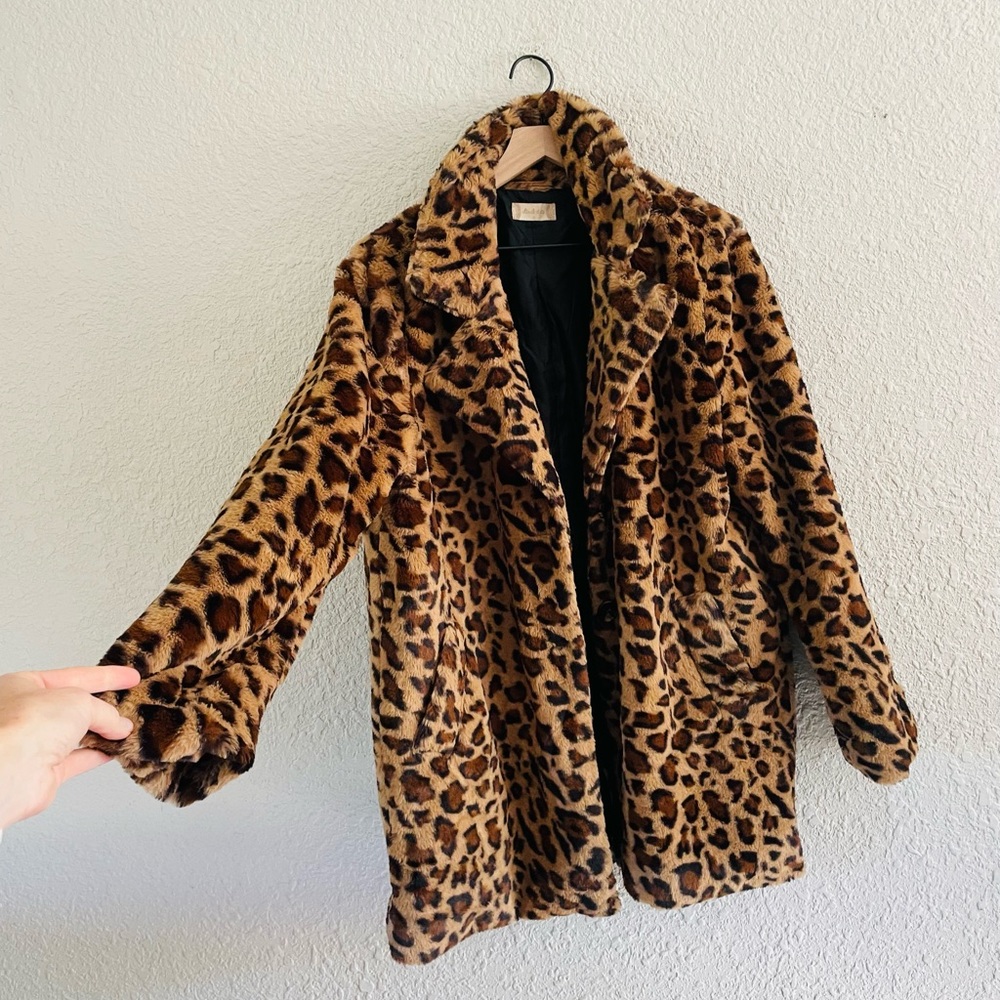 Altar'd State Leopard Print Faux Fur Coat in Brown and Black - Picture 3 of 13